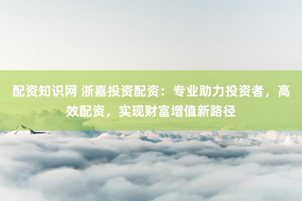 配资知识网 浙嘉投资配资：专业助力投资者，高效配资，实现财富增值新路径
