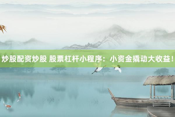 炒股配资炒股 股票杠杆小程序：小资金撬动大收益！