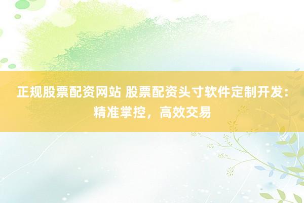 正规股票配资网站 股票配资头寸软件定制开发：精准掌控，高效交易