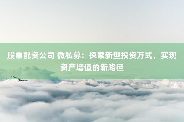 股票配资公司 微私募：探索新型投资方式，实现资产增值的新路径