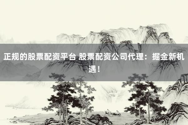 正规的股票配资平台 股票配资公司代理：掘金新机遇！