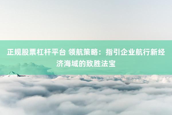 正规股票杠杆平台 领航策略：指引企业航行新经济海域的致胜法宝