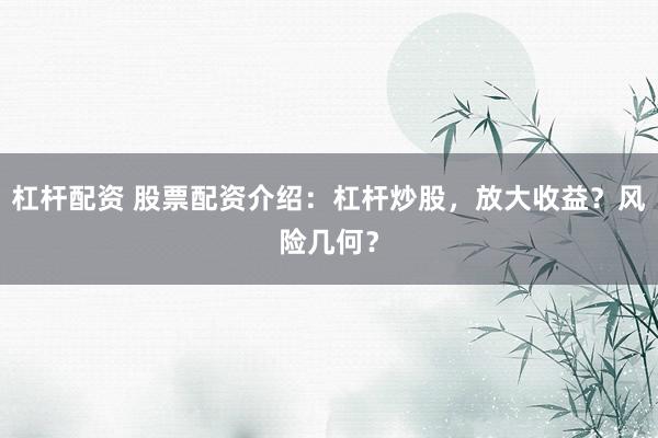 杠杆配资 股票配资介绍:杠杆炒股,放大收益?风险几何?